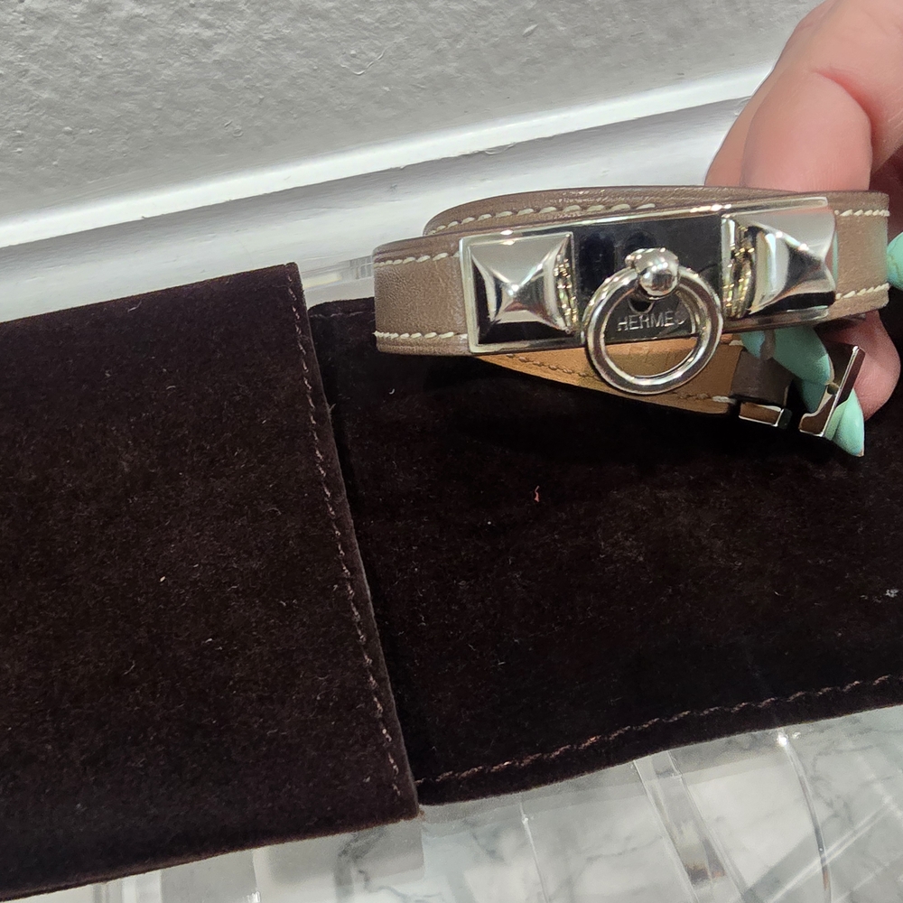 Hermès Tan Leather Bracelet with Silver Hardware